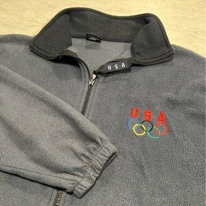 USA Olympics Fleece Jacket Men's Size Large Blue Full Zip Made in USA‎